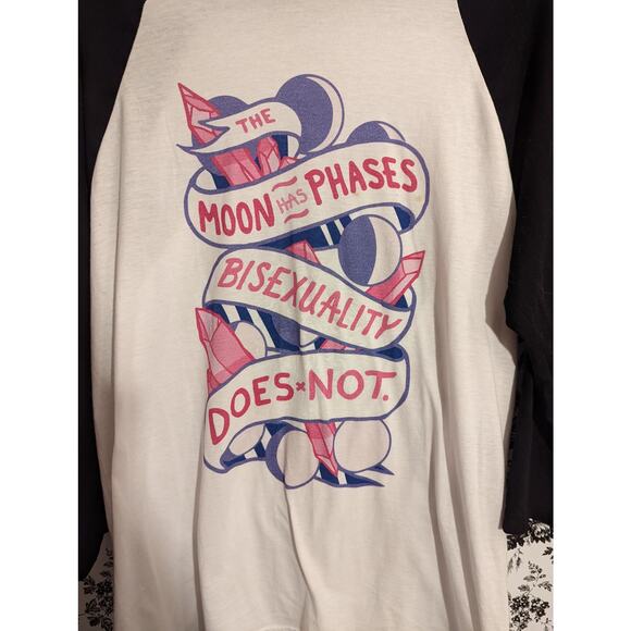 LookHUMAN The Moon Has Phases Bisexuality Does Not Long Sleeve Baseball Tee L - Picture 3 of 8